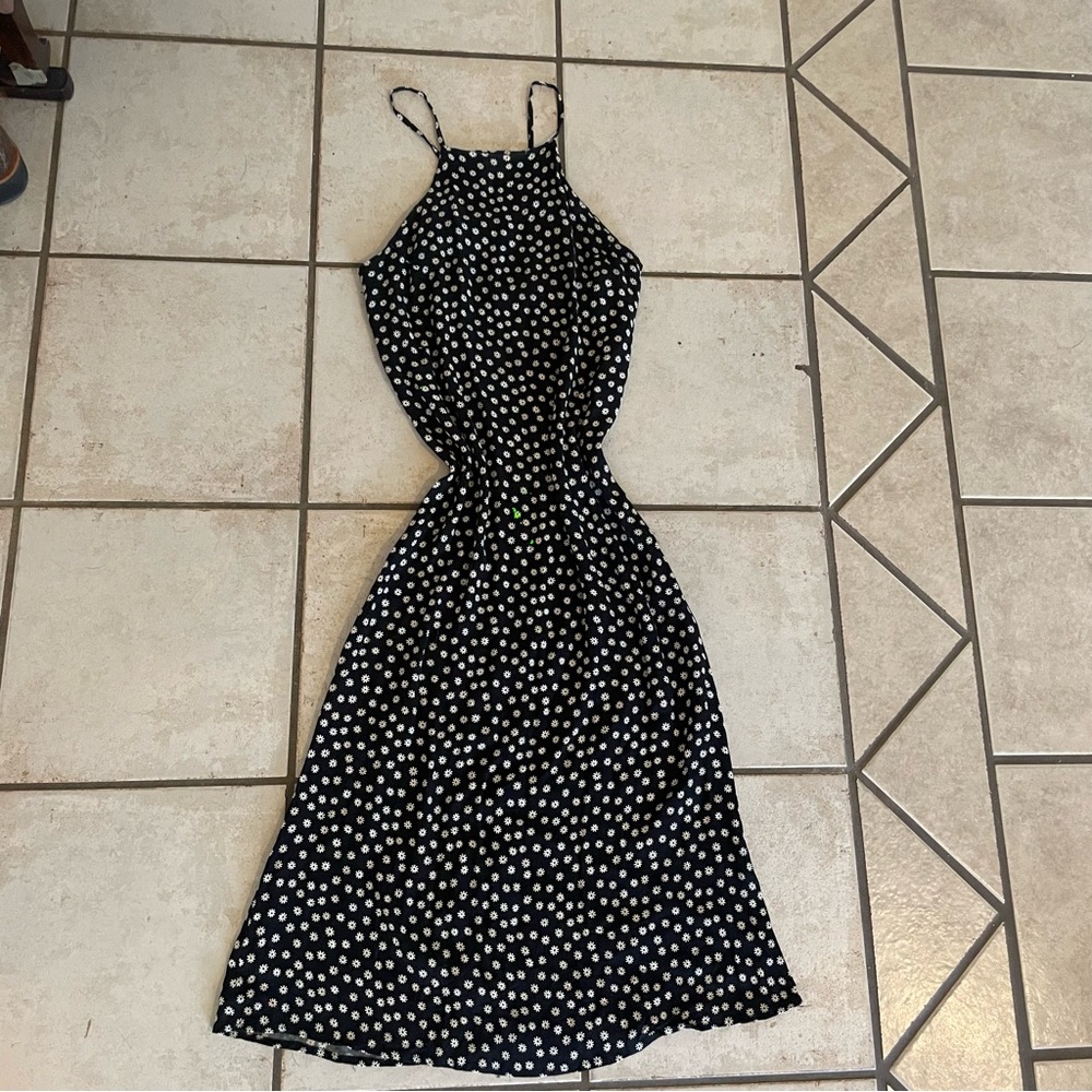 Reformation Black and White Halter Sundress Midi